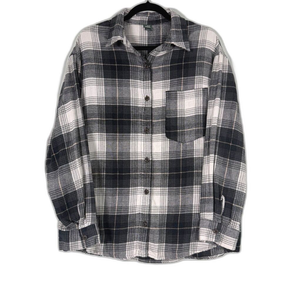 Wild Fable Plaid Flannel Shacket Shirt Jacket Gray White Large Pockets